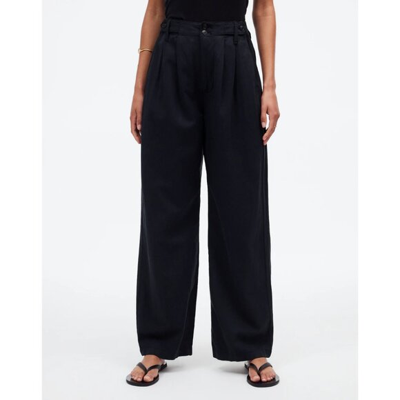 Madewell The Harlow Wide-Leg Pants True Black Linen Blend Pleated NWT Size 16 - Picture 1 of 8